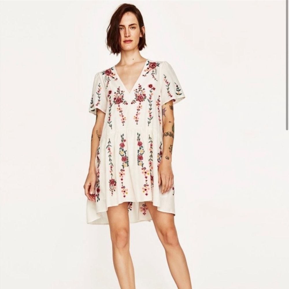 Zara Embroidered Short Sleeve Mini Dress